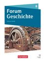 Blaues Design mit "Forum Geschichte", "Sachsen-Anhalt". Foto von großen Industriemaschinen in einer alten Halle.