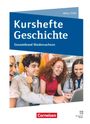 Text: „Abitur 2028“, „Kurshefte Geschichte“, „Gesamtband Niedersachsen“. 
Vier lachende Personen an einem Laptop.