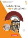 "entdecken und verstehen", "Geschichte Baden-Württemberg", "Differenzierende Ausgabe", "1", "Cornelsen". Römischer Helm und mittelalterlicher Text.