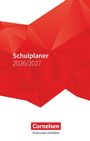 Schulplaner 2026/2027, Cornelsen Logo, Potenziale entfalten. Hintergrund: rote, geometrische Formen.