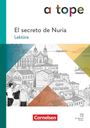 Titel: "El secreto de Nuria – Lektüre". Illustration einer Küstenstadt mit Hügeln und Kirchen. Unten steht "Cornelsen".