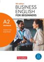 „5th edition, Business English for Beginners, A2 Workbook, Andrew Frost, Birgit Welch, Cornelsen.“ Zwei Personen unterhalten sich.
