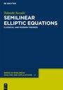 „Takashi Suzuki: SEMILINEAR ELLIPTIC EQUATIONS, CLASSICAL AND MODERN THEORIES“ auf dunkelblauem Hintergrund.