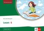 Text: "Mit Teste-dich-Seiten", "Mein Anoki-Übungsheft: __", "Lesen 6", "Deutsch | Lesen", "Klett". Illustration: Kind auf einem fliegenden Buch.