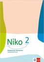 "Niko 2, Didaktischer Kommentar, Arbeitsheft PLUS." Modernes Design mit abstrakten bunten Formen und Klett-Logo.