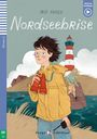 „Nordseebrise“ von Iris Faigle. Illustration zweier Kinder mit Fernglas am Meer, Leuchtturm im Hintergrund.