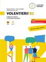 „VOLENTIERI! B2“: Italienischkurs, bunte Illustration mit Menschen und Sprechblasen.