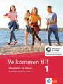 "Velkommen til! Dänisch für die Schule" steht groß auf einem roten Hintergrund. Vier Jugendliche laufen am Strand.