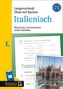 Langenscheidt Üben mit System Italienisch. Niveau A1–A2. Gelbes Design mit italienischem Bauwerk als Foto.
