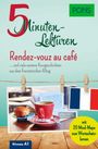 "5-Minuten-Lektüren: Rendez-vous au café", PONS. Foto von Kaffee und Croissant, Textniveau A1, enthält französische Flagge.