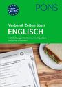 Titel: "Verben & Zeiten üben ENGLISCH". Darunter ein Heft, Stift und Sandwich auf Holzplatte.