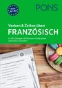 Grüner Hintergrund mit "FRANZÖSISCH" in Weiß. Links Buchseite, rechts Teller mit bunten Macarons.