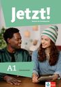 Text: „Jetzt! Deutsch als Fremdsprache A1 Intensivtrainer“. Zwei lächelnde Personen in Gespräch, eine hält ein Tablet.