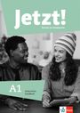 "Jetzt! Deutsch als Fremdsprache. A1 Unterrichtshandbuch." Zwei Personen lächeln sich an, eine hält ein Tablet.