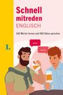 „Schnell mitreden Englisch. 100 Wörter lernen und 500 Sätze sprechen.“ Zwei Männer stoßen fröhlich mit Bierkrügen an.