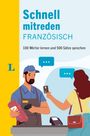 "Schnell mitreden: FRANZÖSISCH. 100 Wörter lernen und 500 Sätze sprechen." Illustration: Kassierer und Kundin im Gespräch.