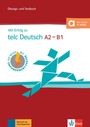 Übungs- und Testbuch. Mit Erfolg zu telc Deutsch A2-B1. Logo mit stilisiertem Läufer in Türkis.
