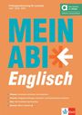 "Mein Abi Englisch" in großen Buchstaben auf orangem Hintergrund. Oben steht "Prüfungsvorbereitung für Lernende 2027-2029". Unten: Vier Schritte zur Abiturvorbereitung. Oberes rechtes Eck: Hinweis auf digitale Inhalte. Unten rechts: Klett-Logo.