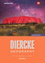 „DIERCKE GEOGRAPHY“, darunter „FOR BILINGUAL CLASSES“, „VOLUME 1“. Roter Felsen, Sternenhimmel, orange Vordergrund.