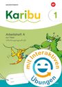 „mit interaktiven Übungen“, „Karibu“, „Arbeitsheft A zur Fibel“, grünes und weißes Design, fröhliche Illustration.