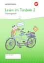 "Lesen im Tandem 2, Trainingsheft, Dieses Heft gehört:_____. Illustration: Ein Tandemfahrrad mit Vögeln und Büchern."