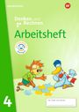 "Denken und Rechnen Arbeitsheft 4. Illustration mit Tierfiguren: Ein Affe und eine Ente puzzeln."