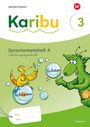 "Karibu 3. Spracharbeitsheft A. Schulschrift. Ein gelbes Wesen macht Seifenblasen mit einem grünen Drachen."