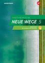 "Mathematik Neue Wege 5" auf grünem Banner, darunter "Arbeitsheft mit interaktiven Übungen". Links Wasser, rechts Weg.