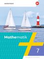 „Mathematik 7 Mecklenburg-Vorpommern“. Zwei Segelboote und ein roter Leuchtturm am Meer, mit blauem Himmel.