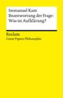 Immanuel Kant, Beantwortung der Frage: Was ist Aufklärung? Reclam, Great Papers Philosophie. Gelber Hintergrund.