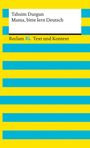 "Tahsim Durgun: Mama, bitte lern Deutsch. Reclam XL Text und Kontext." Gelbe, blaue Streifen mit weißem Rechteck.