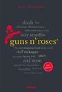 Ein dunkles Design mit Texten wie "guns n’ roses*", "marc hofmann", "100 Seiten", begleitet von einer roten Pistole mit Rose.