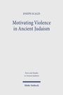 Der Text lautet: "JOSEPH SCALES, Motivating Violence in Ancient Judaism, Texts and Studies in Ancient Judaism, Mohr Siebeck". Schwarzer Text auf weißem Hintergrund.