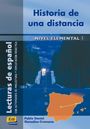 Text oben: "Historia de una distancia". Mittig: "NIVEL ELEMENTAL". Links: "Lecturas de español". Unten: Karte von Spanien.