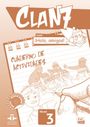 „Clan 7“, „¡Hola, amigos!“, „Cuaderno de actividades“. Illustration mit fröhlichen Figuren, „Nivel 3“.