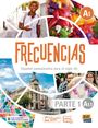 "FRECUENCIAS A1", "Español comunicativo para el siglo XXI", "PARTE 1 A1.1". Collage mit fröhlichen Menschen, Essen, Stadtansicht.