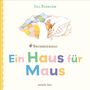 „Ein Haus für Maus“ in bunten Buchstaben. Illustration: Maus kuschelt unter einer bunten Decke.