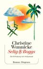 „Christine Wunnicke, Selig & Boggs, Die Erfindung von Hollywood“. Eine Illustration mit Palmen, Wolken, Stuhl.