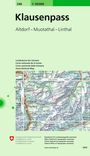 Text: "Klausenpass, Altdorf – Muotathal – Linthal, Landeskarte der Schweiz." Eine Landkarte mit Höhenlinien und Straßen.