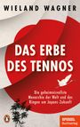 DAS ERBE DES TENNOS. Illustration: Roter Kreis, Kranich, Bambus, SPIGEL Buchverlag Logo.