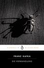 "Franz Kafka: Die Verwandlung." Ein Insekt mit langen Beinen und Schatten auf dunklem Holz. Penguin Klassik Logo darunter.