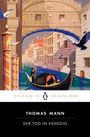 "THOMAS MANN DER TOD IN VENEDIG" steht unter einer Venedig-Illustration mit einer Gondel, Vögeln und klassischen Gebäuden.