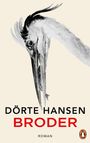 "Dörte Hansen, Broder, Roman." Illustration eines stilisierten Vogels, der einen Fisch im Schnabel hält. Unten ein Logo.