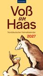 "Voß un Haas", "Norddeutscher Heimatkalender 2027". Illustration von einem Fuchs und einem Hasen auf gelbem Hintergrund.