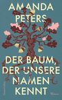 „AMANDA PETERS“ und „DER BAUM, DER UNSERE NAMEN KENNT“ in großen Buchstaben, Illustration eines Baumes mit Eicheln.