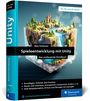 Auf dem Cover steht: „Spieleentwicklung mit Unity“ von Max Schlosser. Illustration eines schwebenden Insel-Dioramas.