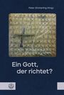 "Ein Gott, der richtet?", Peter Zimmerling (Hrsg.), sandfarbige Kreuz-Illustration auf dunkelblauem Hintergrund, Logo unten.