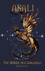 „ASALI“, „Die Söhne des Abrassax“, „Melina Lesch“. Illustration eines goldenen Vogels mit ausgebreiteten Flügeln.