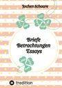 "Briefe Betrachtungen Essays" steht in der Mitte. Pastell-Streifen, Punkte und Kleeblätter umrahmen einen weißen Kreis.