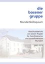 die bosener gruppe: Mundartkolloquium, Abschlussbericht für 2000-2025, Bild eines Gebäudes mit Sonnenschirm und Menschen.
